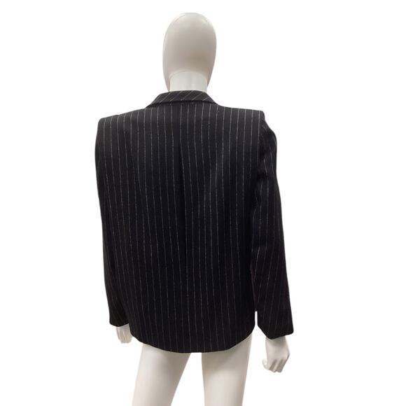 Searle Women’s Blazer Size M Wool Pinstripe Buttons Shoulder PadsBlackAnd White - Picture 3 of 4